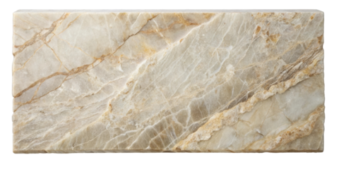 Beige marble slab with subtle veins and natural stone texture. Ideal for luxurious countertops, flooring, or interior design elements. Isolated on transparent background, png.