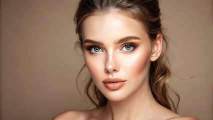 Naklejka premium A Woman Model With Natural Makeup