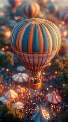Fototapeta premium A colorful hot air balloon festival with vibrant balloons flying over a cheerful crowd enjoying the outdoor event.