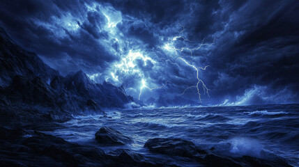 Fototapeta premium Dramatic Ocean Storm with Lightning Strikes