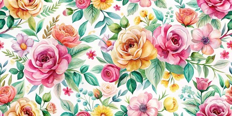 Watercolor Floral Bouquet Seamless Pattern, Watercolor Painting, Flowers, Pattern ,background