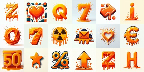 Orange Lettering Typeface. AI generated illustration