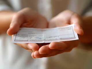 Naklejka premium A close-up shot of a hand holding a blank check.