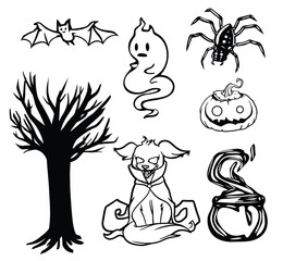 Halloween Vector Graphics Lineart Set of 7 Illustrations