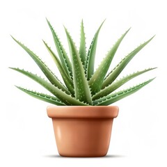 Fototapeta premium Aloe vera in terracotta pot, gardening element, watercolor illustration, earthy green, isolated on white background