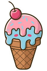 Cute Ice Cream Cone Cartoon Vector illustration
