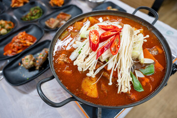 Korean spicy seafood dishes. Braised Cutlassfish