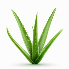 Obraz premium Aloe vera leaf with gel, botanical element, detailed photorealistic illustration, rich green, isolated on white background