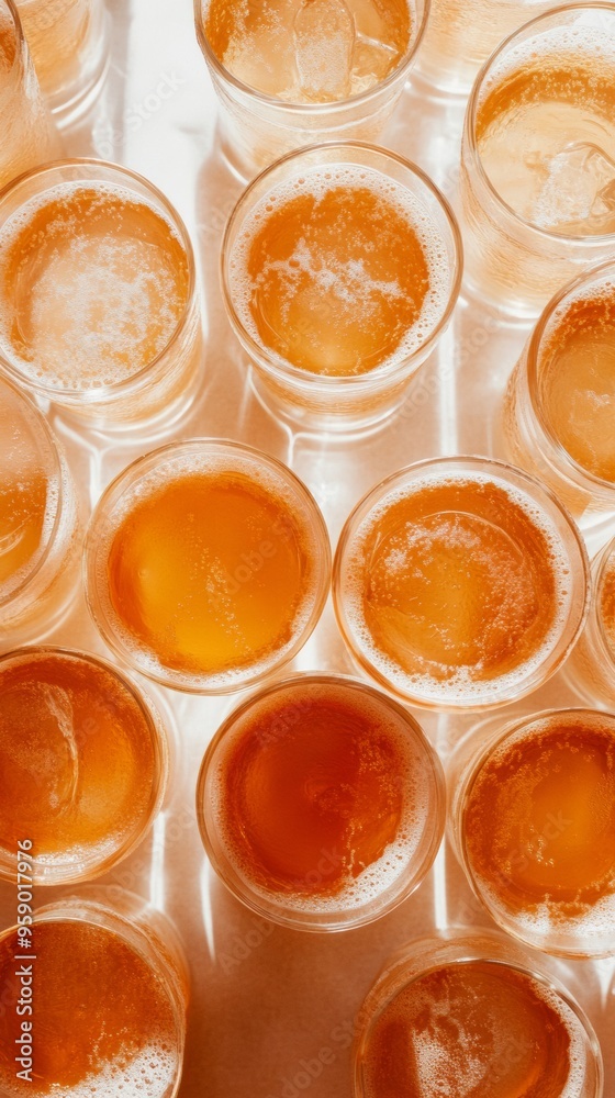 Aufkleber symmetrical aerial view of orange cocktails at golden hour creating geometric patterns and intricate