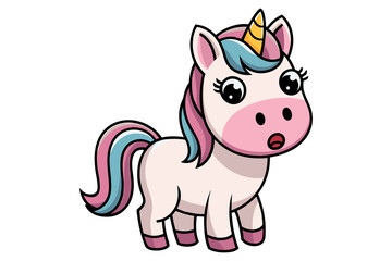 A cartoon illustration of a pink unicorn is holding a doughnut in its hooves.