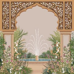 Obraz premium traditional Mughal garden wedding invitation frame