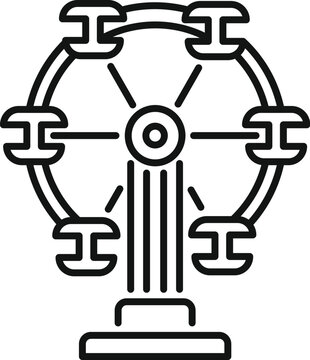 recommend clip art: Simple line drawing of a ferris wheel rotating with empty cabins in an amusement park