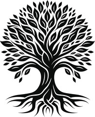 Obraz premium Tree of Life black vector on white background