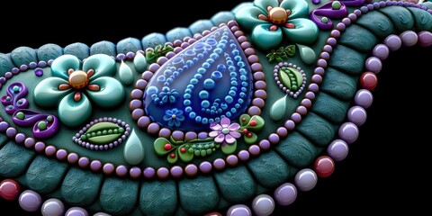 Obraz premium Close-up of intricate, colorful floral jewelry design with a teardrop pendant