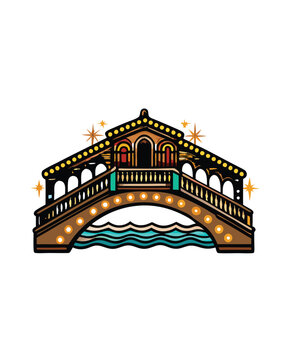 brown bridge over water with lights clip art preview