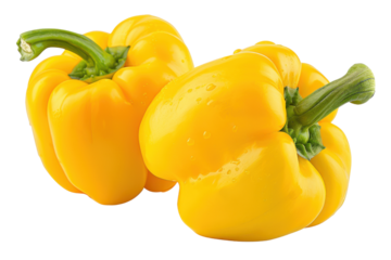 Fresh Yellow Bell Peppers. Bright and fresh yellow bell peppers, isolated on a transparent background. Perfect for culinary, food, and grocery-related visuals. PNG File,