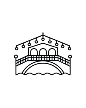 recommend clip art: Editable stroke vector of a bridge in Venice decor with lights.