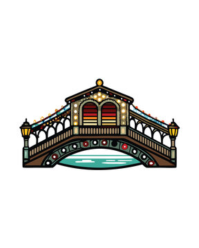 recommend clip art: Editable stroke vector illustration of a bridge in Venice with decorative elements, perfect for design projects.