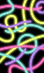 Abstract colorful neon lights digital technology tunnel,  Light and stripes moving over dark background, Abstract Flowing Wave Lines background 