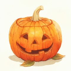 Fototapeta premium A carved pumpkin with a smiling face, perfect for Halloween decoration and autumn celebrations.