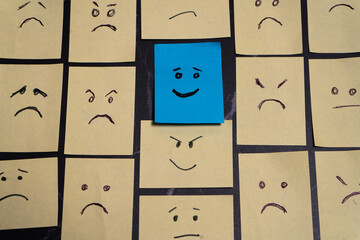 Conceptual image made with post-its representing hope or joy surrounded by sadness, anger and...