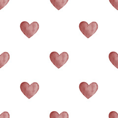 Seamless pattern with watercolor hearts. Seamless pattern on white background.