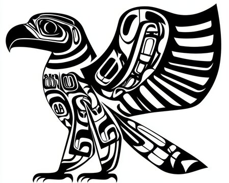 recommend clip art: Black and White Eagle Side View Geometric Style Intricate Feathers Native American Art Tribal