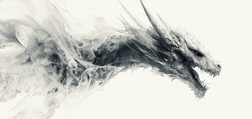 Obraz premium Ferocious Dragons Profile A Detailed Monochrome Portrait in Abstract Style Tribal