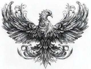 Obraz premium Ornate Black and White Eagle with Spread Wings Tribal