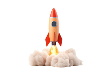 A colorful rocket launching into space, surrounded by clouds of smoke, symbolizing adventure and exploration.