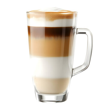 layered latte macchiato in tall clear glass isolated on transparent background Generative Ai.

