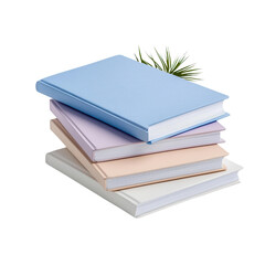 A stack of colorful blank books ideal for creativity, journaling, and note-taking, adorned with a green leaf for aesthetic appeal.