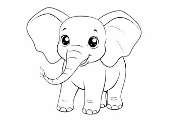 Fototapeta premium Cute cartoon elephant outline for coloring, cheerful design, fun activity, copy space