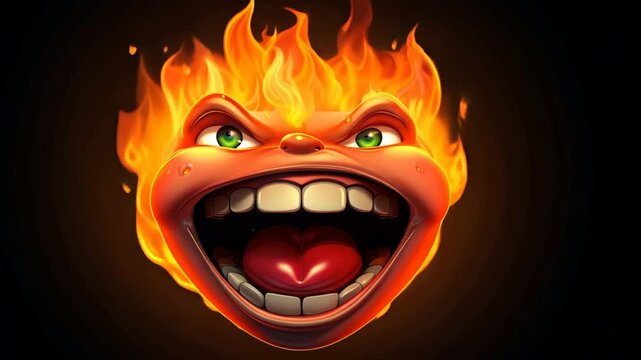 A cartoon face with a mouth open and a red heart in the middle