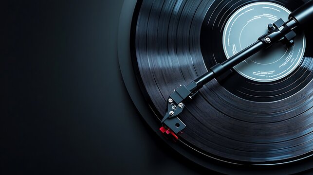 Retro Record Player on Black Background with Copy Space for Music and Entertainment Design