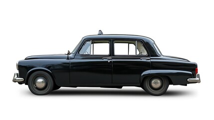 Classic Black Taxi Cab Isolated on White Background with Clipping Path for Easy Editing