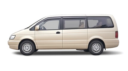 Modern Beige Minivan Isolated on White Background with Clipping Path