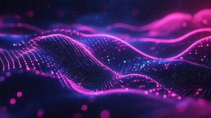 Vibrant waves of pink and blue light create a mesmerizing abstract background, perfect for tech or digital themes.