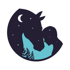 Vector profile of a horse and a man