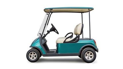 Stylish Teal Golf Cart Isolated on White Background with Clipping Path