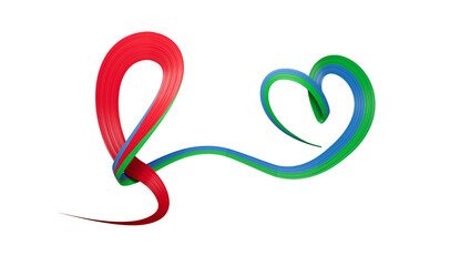 3d Flag Of Eritrea Heart Shaped Wavy Awareness Ribbon flag On White Background, 3d illustration
