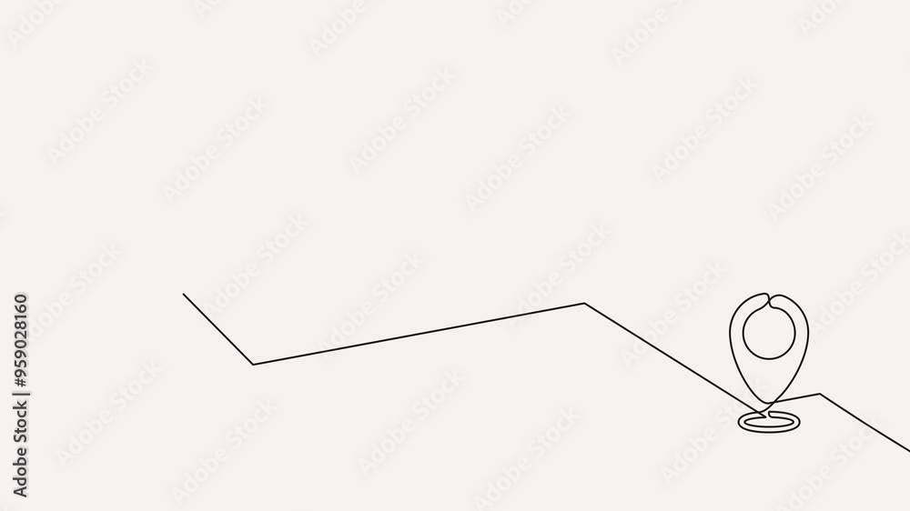 Leinwandbilder Continuous one line drawing of path with map location pointers. Map pin or navigation pointer that mark geolocation with single line route or way. 4K video animation with alpha channel.