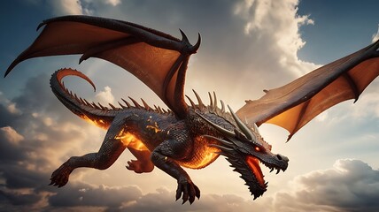 A marvelous dragon soars in the sky, conveying a sense of power and mythical adventures