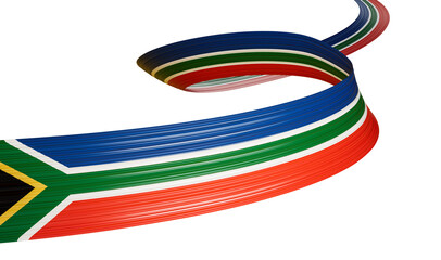 Fototapeta premium 3d Flag Of South Africa, 3d Wavy Shiny Ribbon Flag Isolated On White Background, 3d illustration 