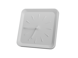 3d Simple White Square Wall Clock 6:45 Six Forty Five Quarter To 7, Grey Background, 3d illustration
