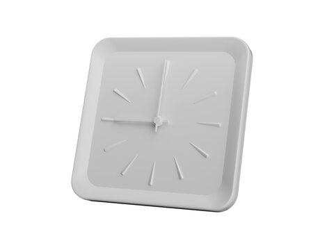 3d Simple White Square Wall Clock, 9 O' Clock Nine O' Clock On Grey Background, 3d illustration
