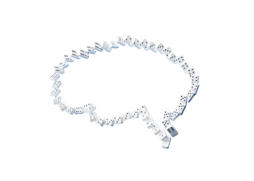 3d Unique Human Brain Made Of Domino Tiles Isolated On Blue Background 3d Illustration

