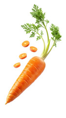 sliced carrot falling isolated on a white background