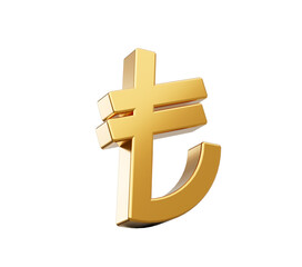 Obraz premium Gold Turkish Lira sign isolated on white background 3D illustration 