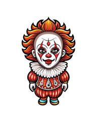 Editable stroke vector illustration of a child wearing a carnival clown costume.